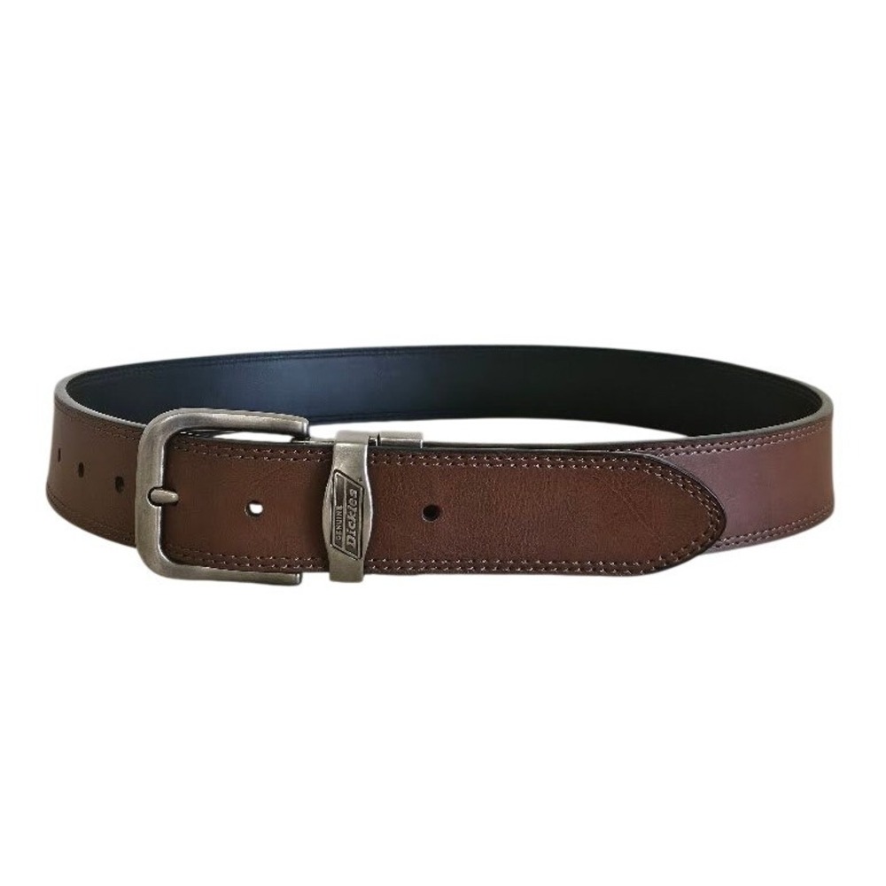 Dickies Mens Reversible Belt Brown Black Leather Silver Buckle 34/85